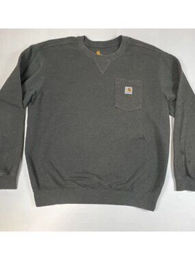 Carhartt Mens Large Gray Original Fit Crewneck Pocket Sweatshirt Pullover